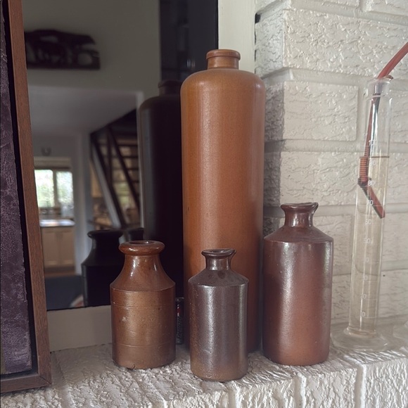 Stoneware Ink Antique English Stoneware Pinch Bottles Bud Vase Shelf Decor - Picture 3 of 15